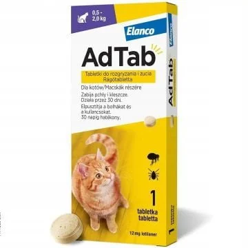 ADTAB Cat tabletki na kleszcze i pchły 12mg - skuteczna ochrona dla Twojego kota.