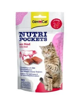 GIMCAT Nutri Pockets 60g z wołowiną i słodem odkłaczanie