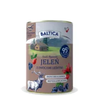 BALTICA karma mokra jeleń z owocami leśnymi 400gDoskonale zbilansowana mokra karma najwyższej klasy stworzona z myślą o właścicielach chcących dać swoim psom to, co najlepsze. Pełnowartościowe źródła białka z pysznymi dodatkami dostarczą Twojemu psu wszelkich składników. Delikatne mięso z kaczki zawarte w karmie BALTICA będąca bogatym źródłem białka z dodatkiem gruszki dostarczającej wielu cennych witamin i minerałów to nie tylko gwarancja pysznego, ale też pełnowartościowego i zdrowego posiłku dla Twojego psa. Daj swojemu psu to, co najlepsze!