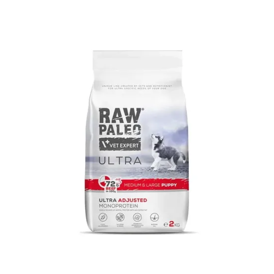 RAW PALEO Ultra Beef Medium Large Puppy 2kg z wołowiną dla szczeniąt ras średnich i dużych