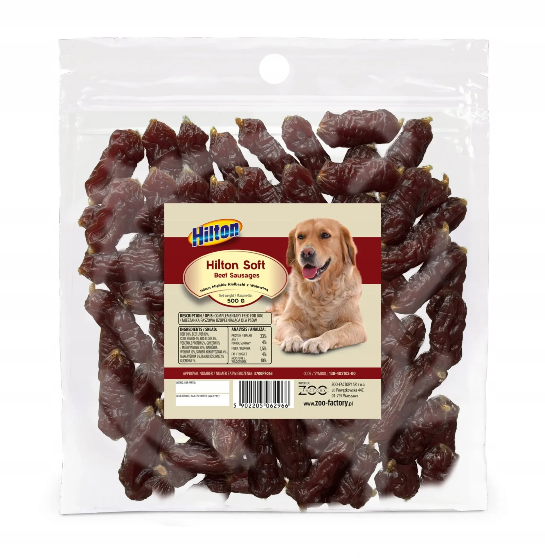 HILTON Soft Beef Sausages 500g
