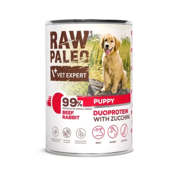 RAW PALEO Beef Rabbit Puppy 400g mokra karma szczeniąt duoproteina wołowina z królikiem