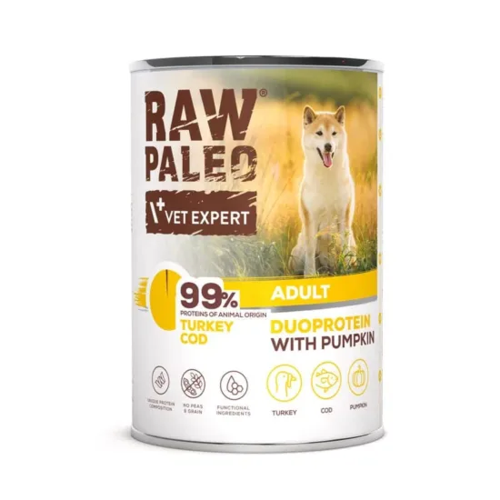 RAW PALEO Turkey Cod Adult 400g mokra karma dla psów dorosłych duoproteina indyk z dorszem