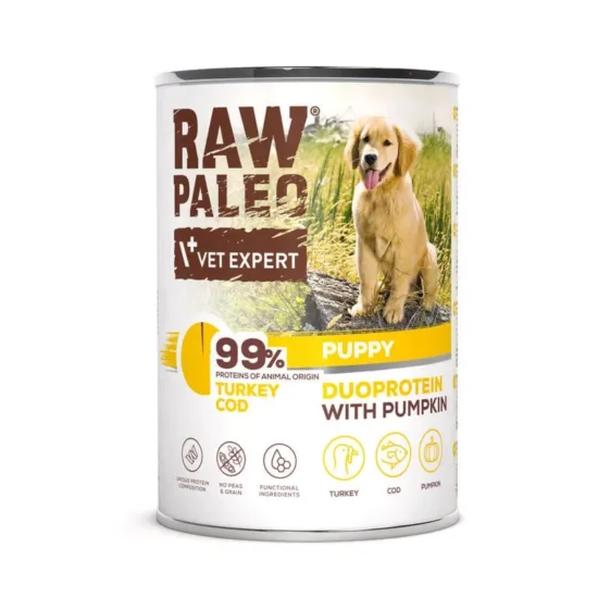 RAW PALEO Turkey Cod Puppy 400g mokra karma dla szczeniąt duoproteina indyk z dorszem
