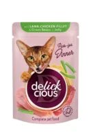 DELICKCIOUS Kawałki z jagnięciną, kurczakiem i fasolką w galarecie 85g karma dla kotów