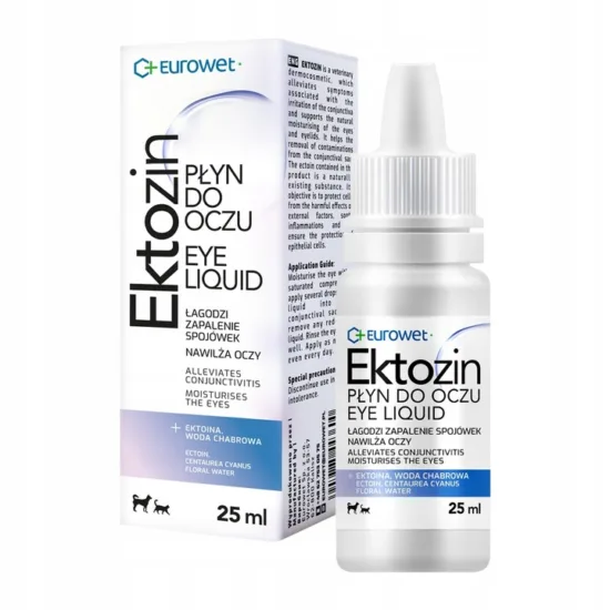 EUROWET Ektozin 25ml Płyn do oczu i powiek dla psa i kota Zapalenie spojówek