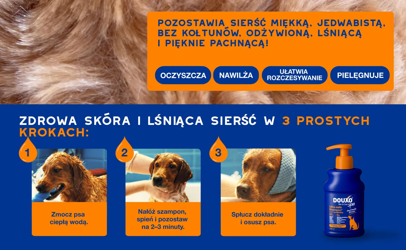 DOUXO Skin & Coat SPA 2in1 Detangling 250ml ultrabezpieczny szampon 2w1 z odżywką dla psów