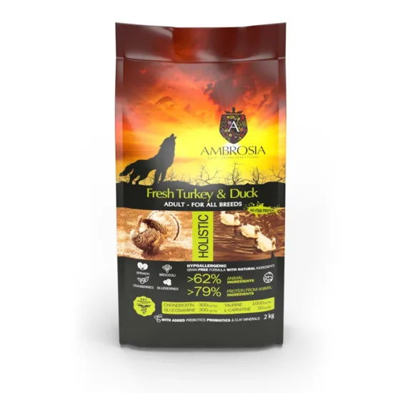 AMBROSIA Świeży indyk i kaczka 2kg karma sucha dla psów dorosłych