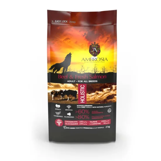 AMBROSIA Wołowina i świeży łosoś 2kg karma sucha dla psów dorosłych