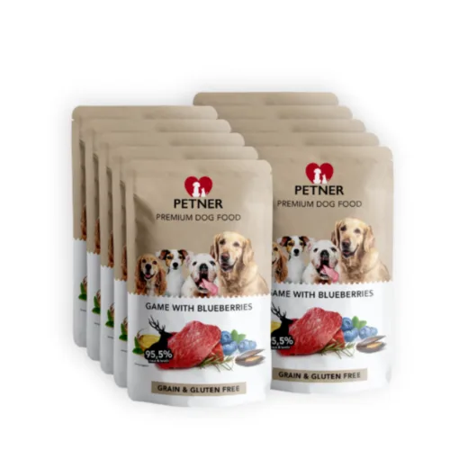 PETNER Dziczyzna z borówkami 10x500g karma mokra dla psów dorosłych