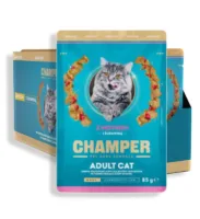 CHAMPER Kot z indykiem i żurawiną w sosie 12x85g karma mokra dla kotów dorosłych