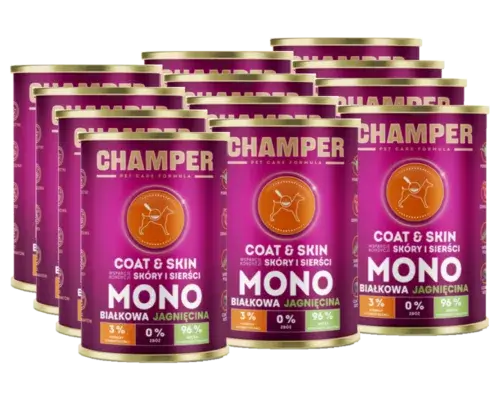 CHAMPER Coat&Skin Monobiałkowa Jagnięcina 12x400g karma mokra dla psów dorosłych