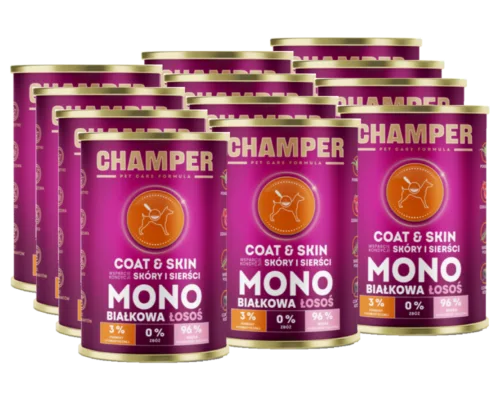 CHAMPER Coat&Skin Monobiałkowa Łosoś 12x400g karma mokra dla psów dorosłych