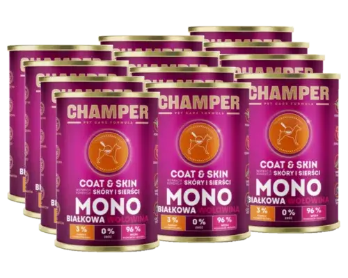 CHAMPER Coat&Skin Monobiałkowa Wołowina 12x400g karma mokra dla psów dorosłych