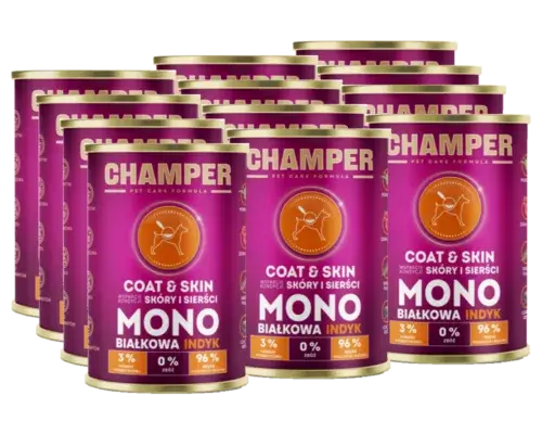 CHAMPER Coat&Skin Monobiałkowa Indyk 12x400g karma mokra dla psów dorosłych
