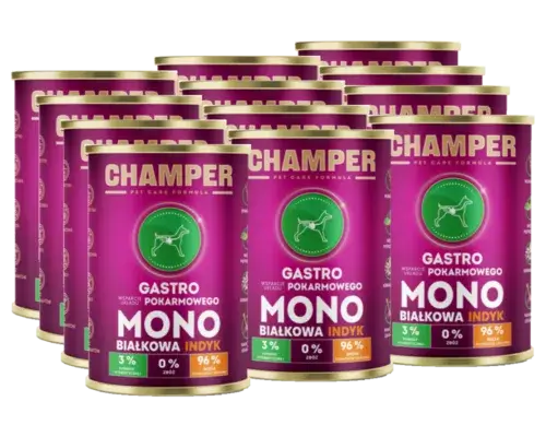 CHAMPER Gastro Monobiałkowa Indyk 12x400g karma mokra dla psów dorosłych