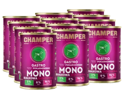 CHAMPER Gastro Monobiałkowa Wołowina 12x400g karma mokra dla psów dorosłych