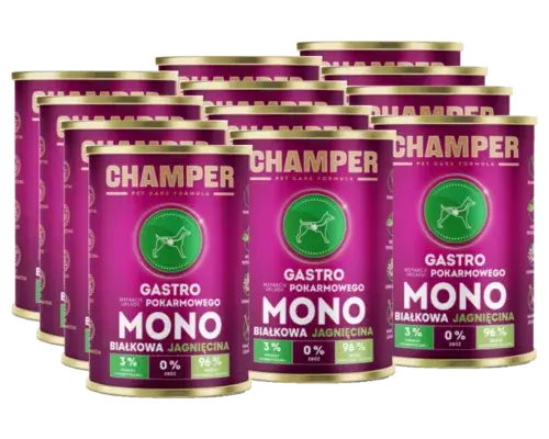 CHAMPER Gastro Monobiałkowa Jagnięcina 12x400g karma mokra dla psów dorosłych
