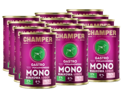 CHAMPER Gastro Monobiałkowa Łosoś 12x400g karma mokra dla psów dorosłych