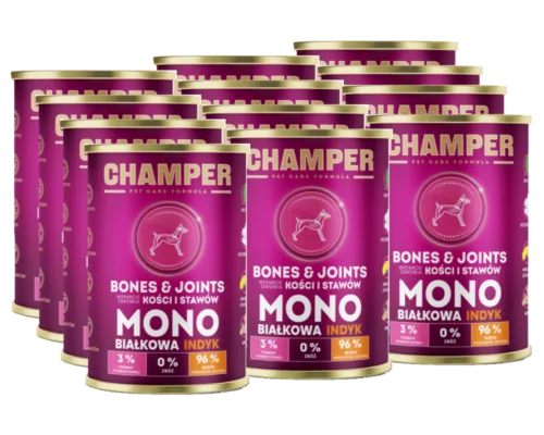 CHAMPER Bones&Joints Monobiałkowa Indyk 12x400g karma mokra dla psów dorosłych