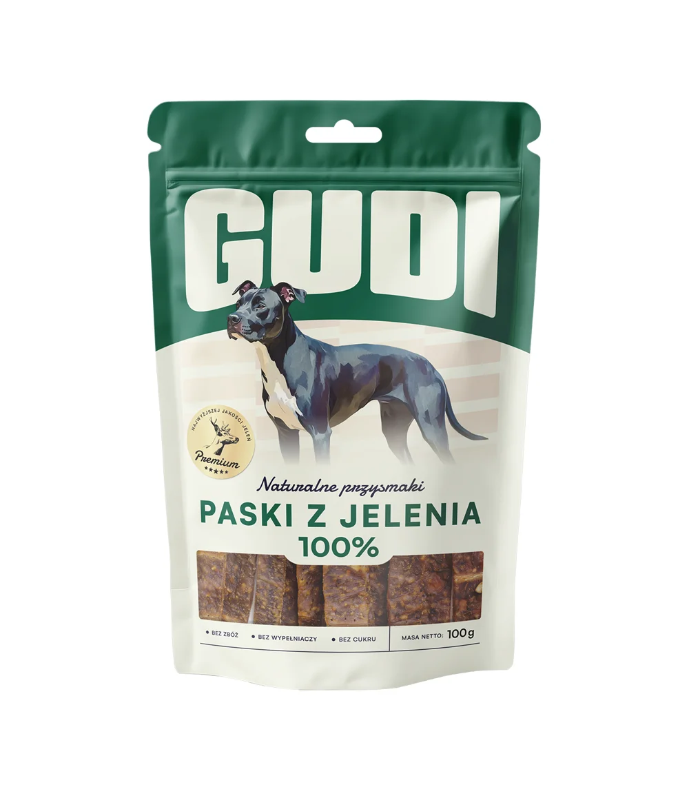 GUDI Paski mięsne Jeleń 100g naturalne przysmaki dla psa
