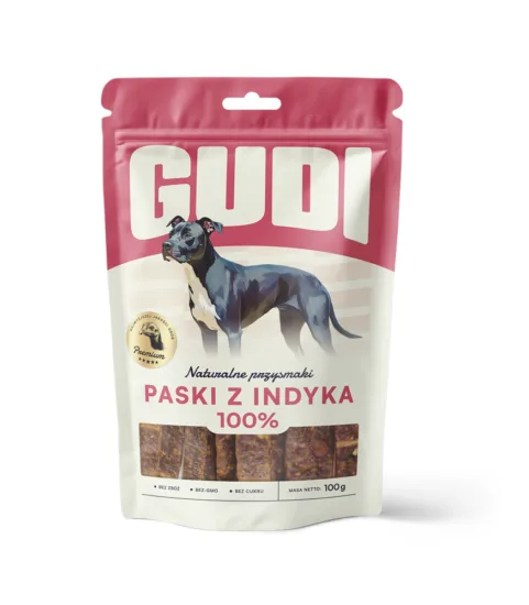 GUDI Paski mięsne Indyk 100g naturalne przysmaki dla psa