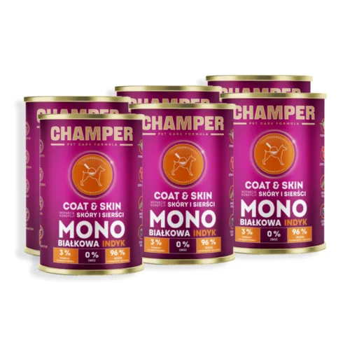 CHAMPER Coat&Skin Monobiałkowa Indyk 6x400g karma mokra dla psów dorosłych