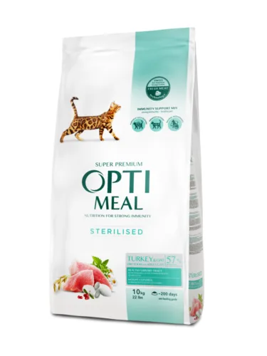OptiMeal Premium Sterilised Indyk i Owies 10kg sucha karma dla kotów sterylizowanych