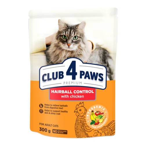 Club4Paws Premium Hairball Control Kurczak 300g sucha karma dla kotów dorosłych