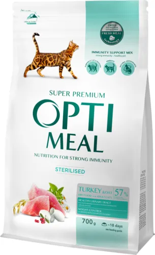 OptiMeal Premium Sterilised Indyk i Owies 700g sucha karma dla kotów sterylizowanych