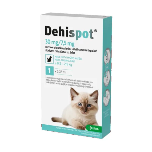 KRKA Dehispot 30 mg/7,5 mg roztwór do nakrapiania dla małych kotów