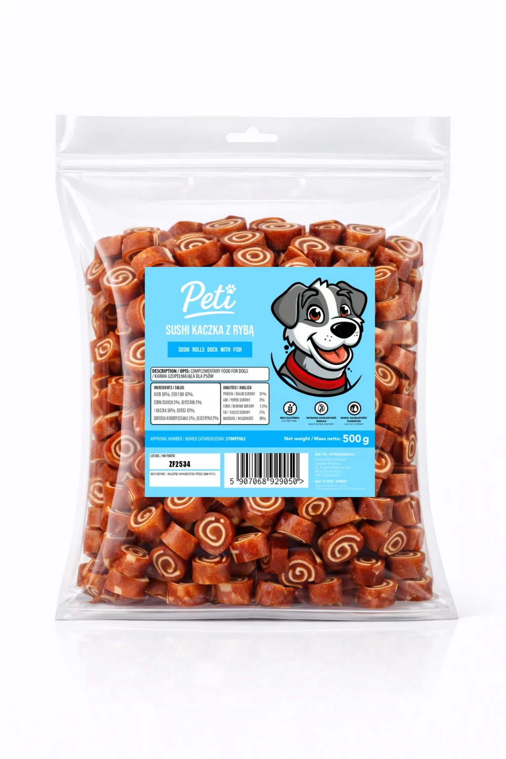 Petifood Sushi kaczka z rybą 500g przysmak dla psa