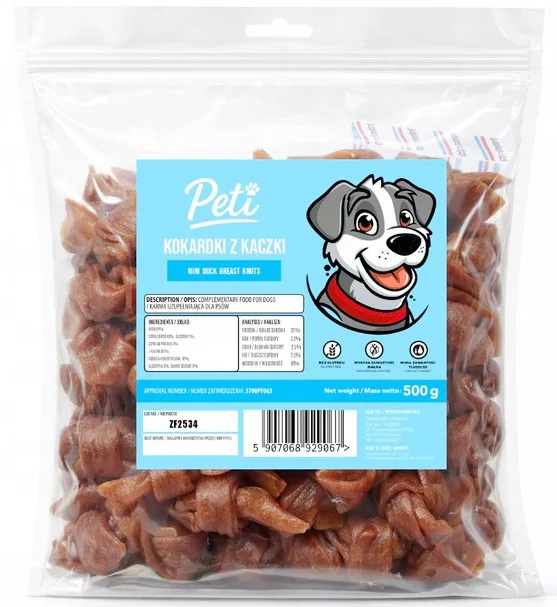 Petifood Kokardki z kaczki 500g przysmak dla psa