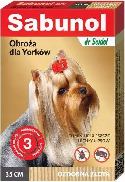 Dr Seidel Sabunol Obroża na kleszcze i pchły dla Yorka 35cm ZŁOTA